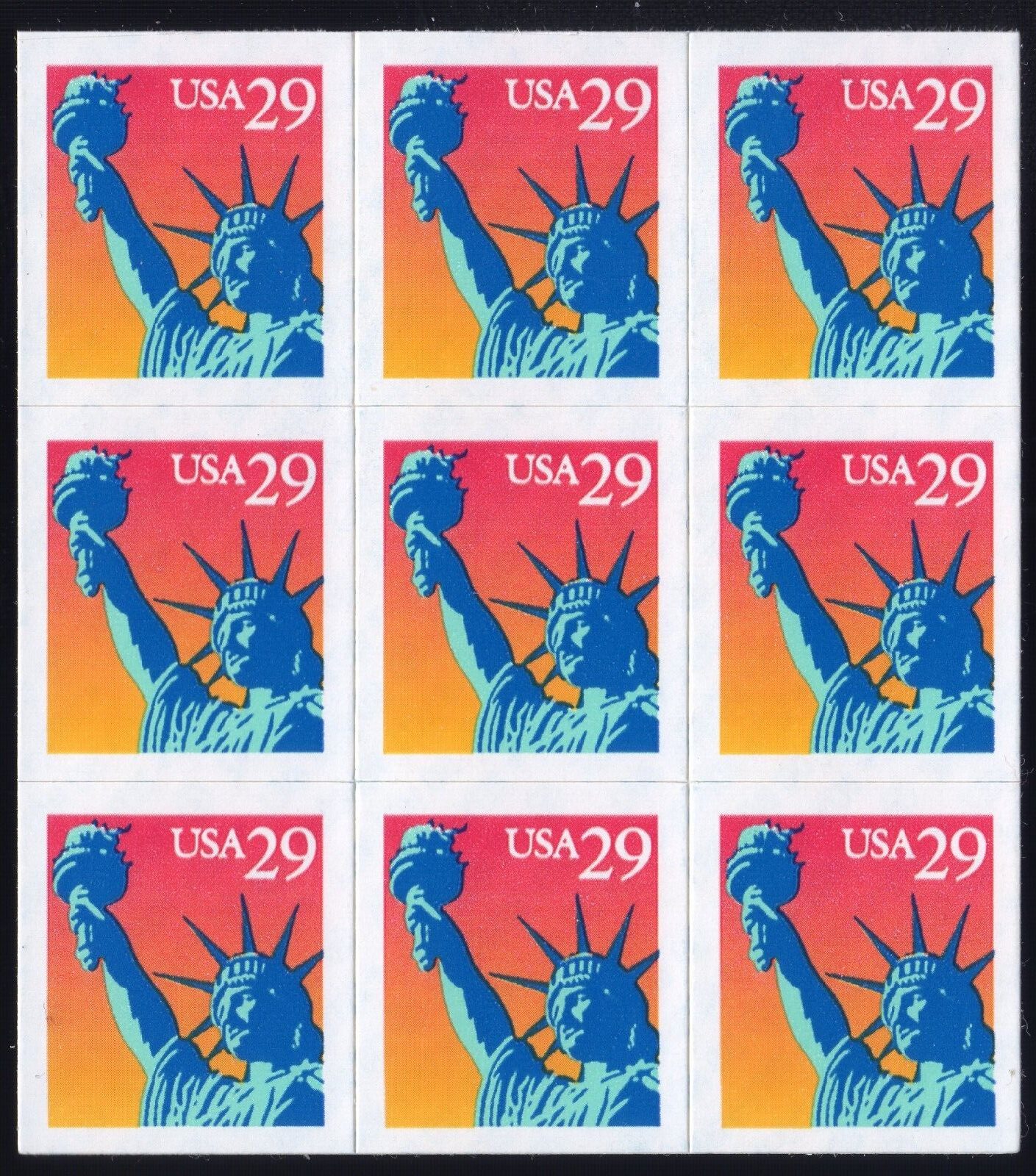 Scott #2599a Statue of Liberty Booklet Pane of 9 29¢ Stamps - MNH