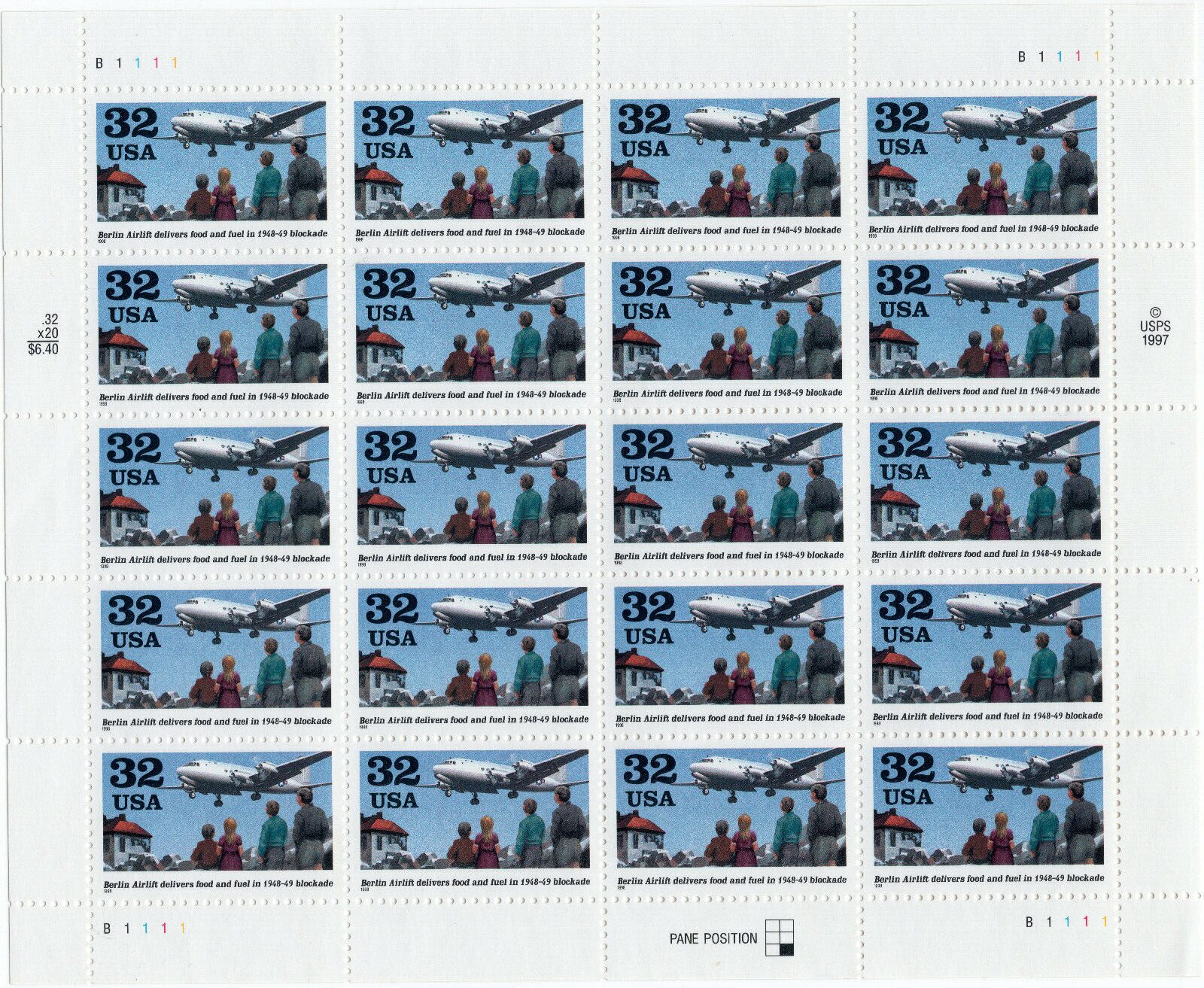 Scott #3211 Berlin Airlift (West Germany, USSR) Sheet of 20 Stamps - MNH