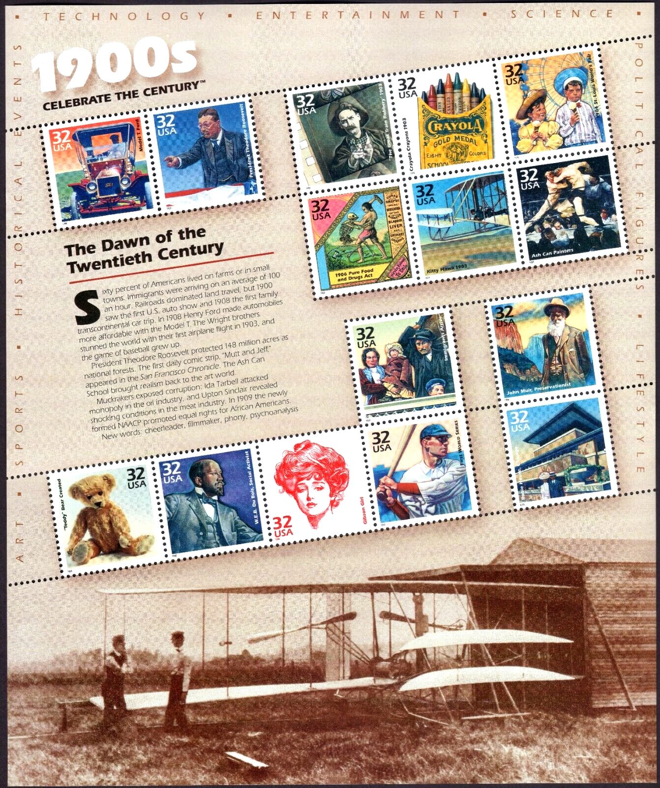 Scott #3182 32¢ 1900s Celebrate the Century Sheet of 15 Stamps - MNH