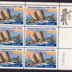 Scott #2080 Hawaii Zip Block of 6 Stamps - MNH