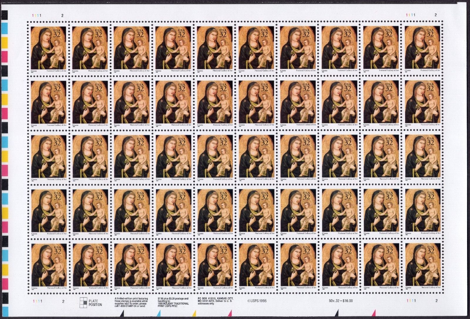 Scott #3003 Madonna (Mary, Giotto) Sheet of 50 Stamps - MNH
