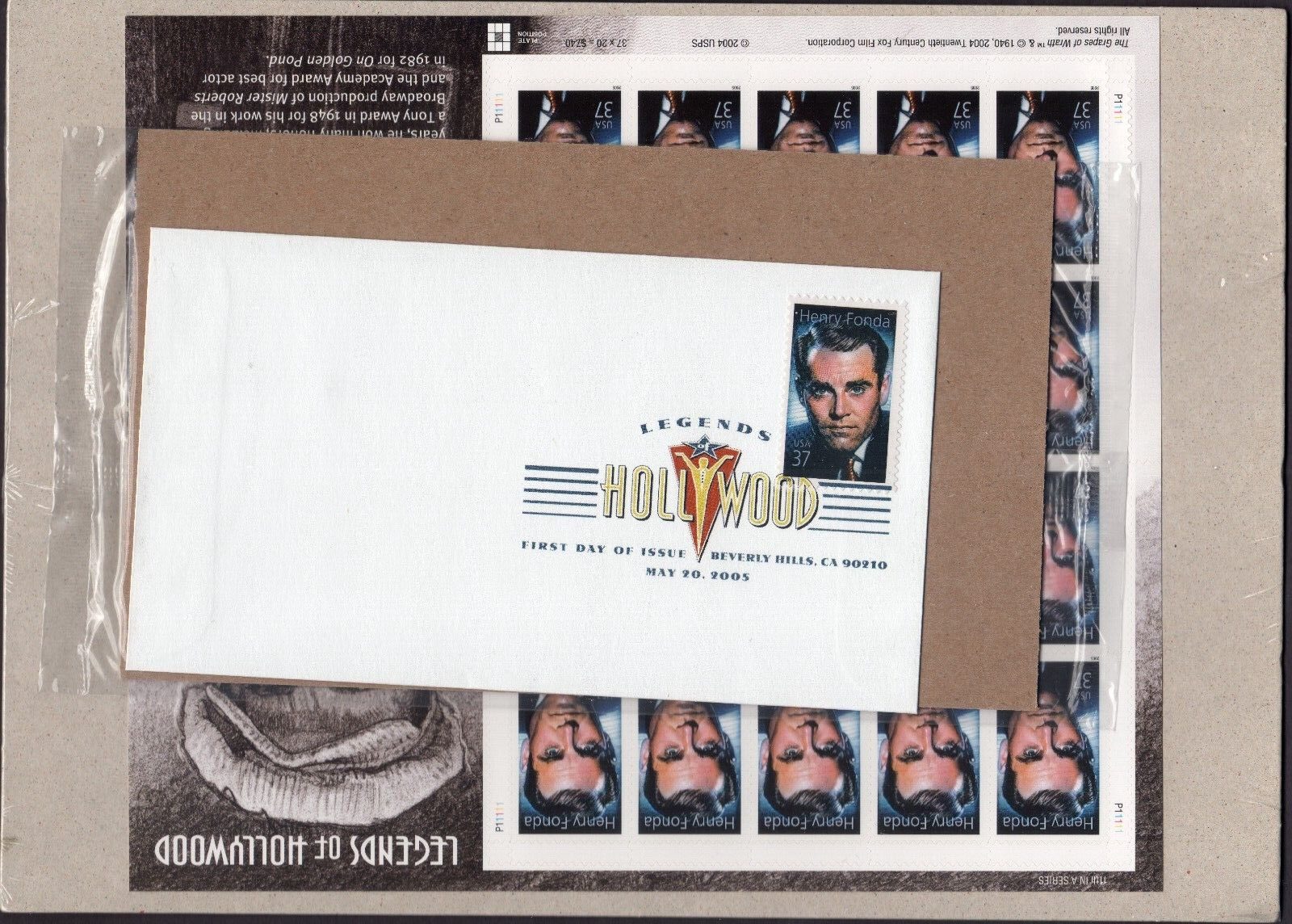 Scott #3911 Henry Fonda (Legends of Hollywood) Sheet of 20 Stamps w/FDC - Sealed