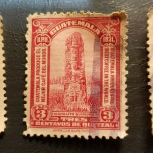 Stamp Guatemala 1931 "Monolith at Quirigud" A91 #258 carmine rose set of 2 used