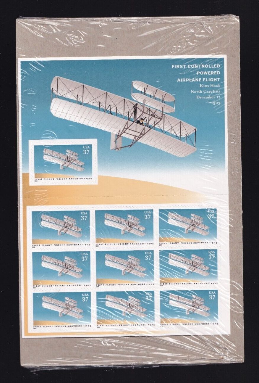 Scott #3783 FIRST FLIGHT (Wright Bros) Souvenir Sheet of 10 Stamps - Sealed Brn