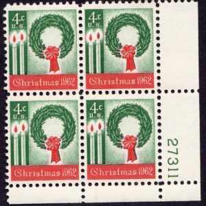 Scott #1205 Christmas Wreath Plate Block of 4 Stamps - MNH P#27311
