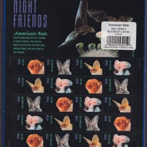Scott #3664a Night Friends (American Bats) Sheet of 20 Stamps - Sealed Blue PC#1