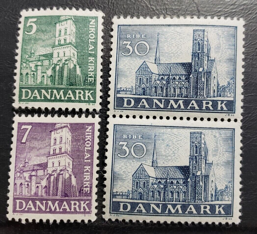 Stamp Europe Denmark 1936 A37 "Nikolai Church" A37 #252-3 & A39 "Rile Cathedral"