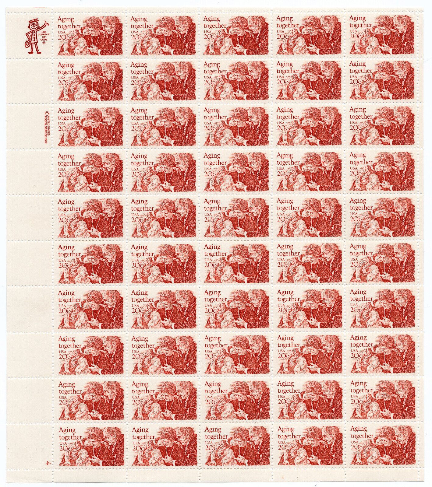 Scott #2011 Aging Together Sheet of 50 Stamps - MNH P#4 LL