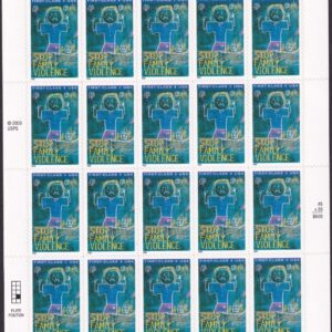 Scott #B3 Stop Family Violence Semi-Postal Full Sheet of 20 Stamps - MNH