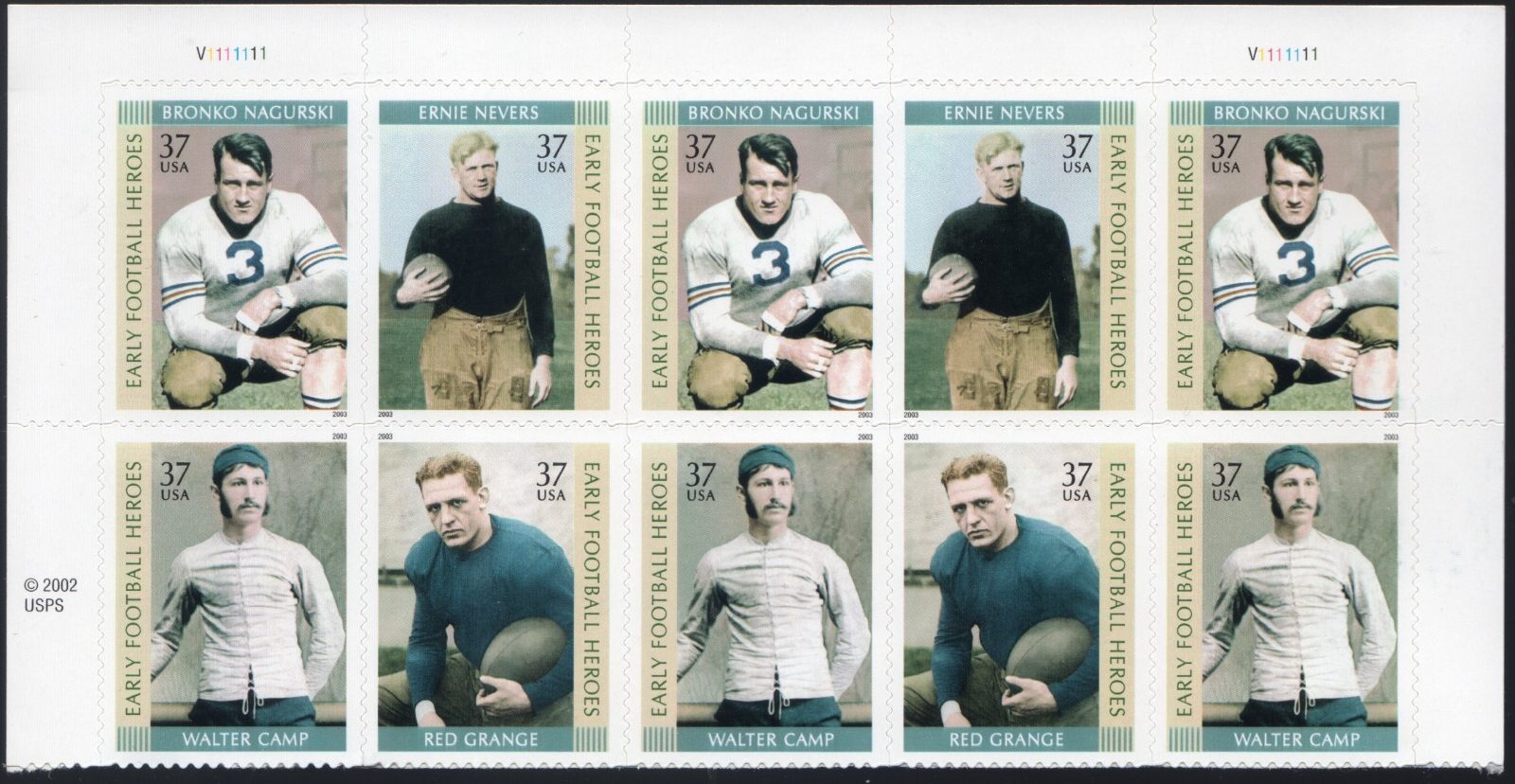 Scott #3811a (3808-11) Early Football Heroes Plate Block of 10 Stamps - MNH Top
