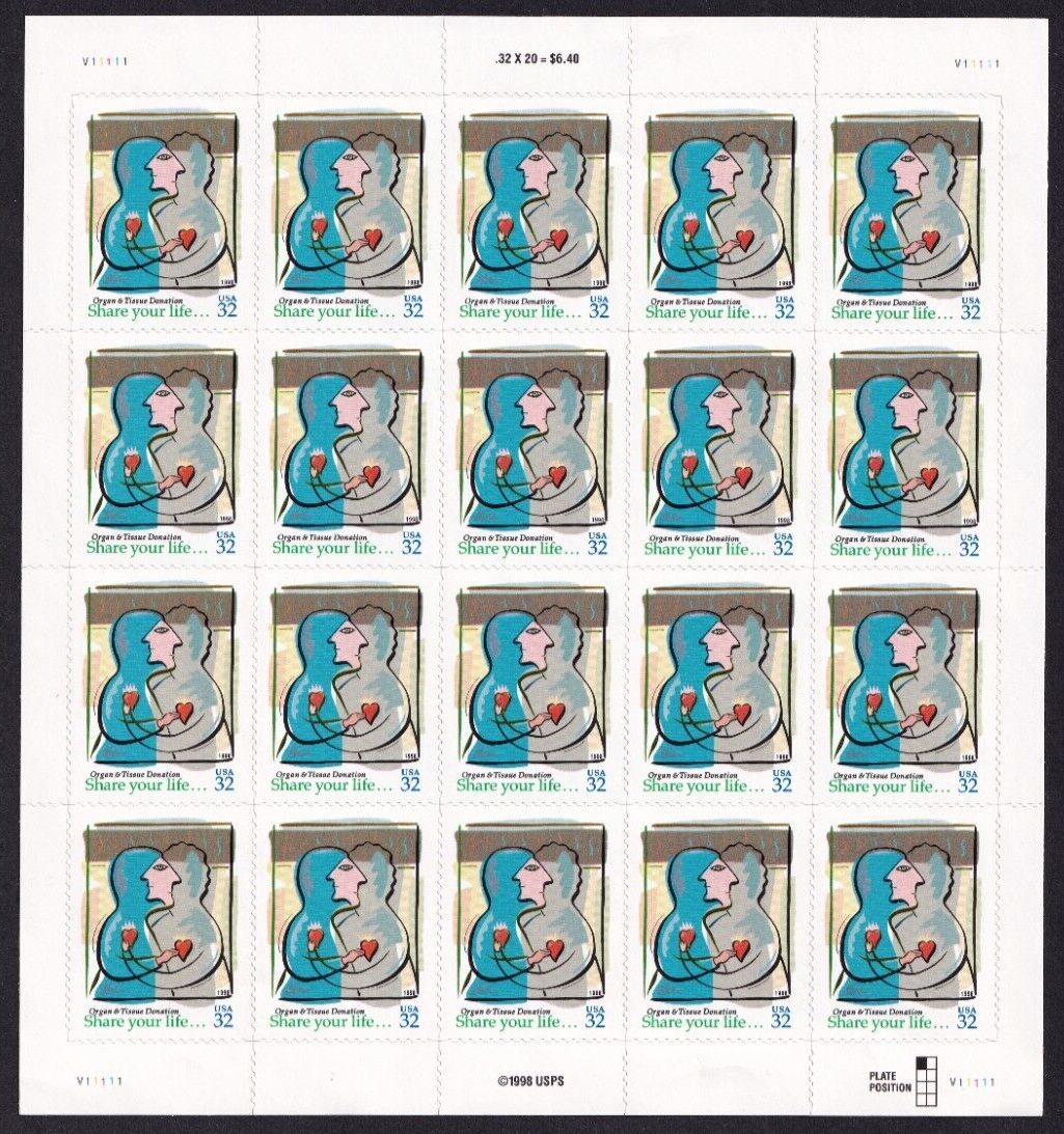 Scott #3227 Organ Donor Sheet of 20 Stamps - MNH PC#7