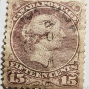 Stamp Canada 1868 "Queen Victoria" A20 #29b 15c red lilac used