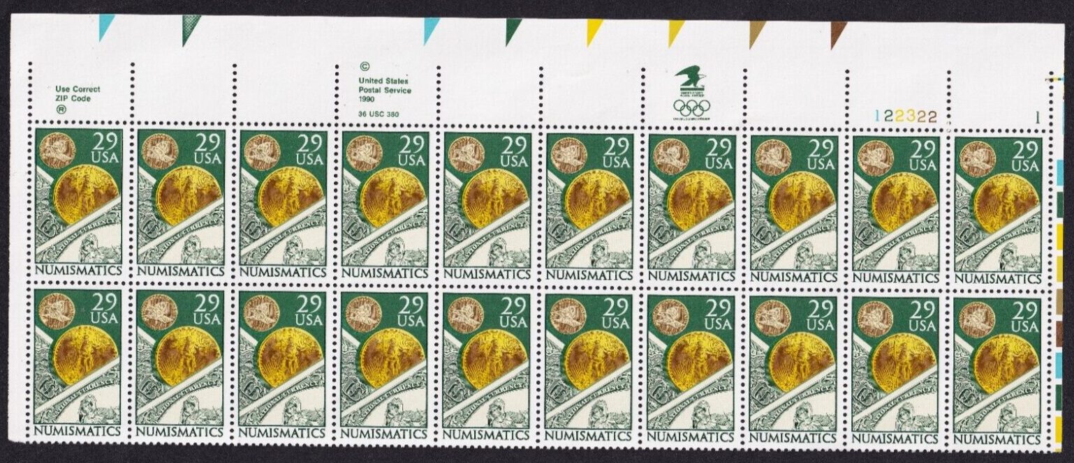 Scott #2558 NUMISMATICS Plate Block of 20 STAMPS - MNH P#122322-1 UR
