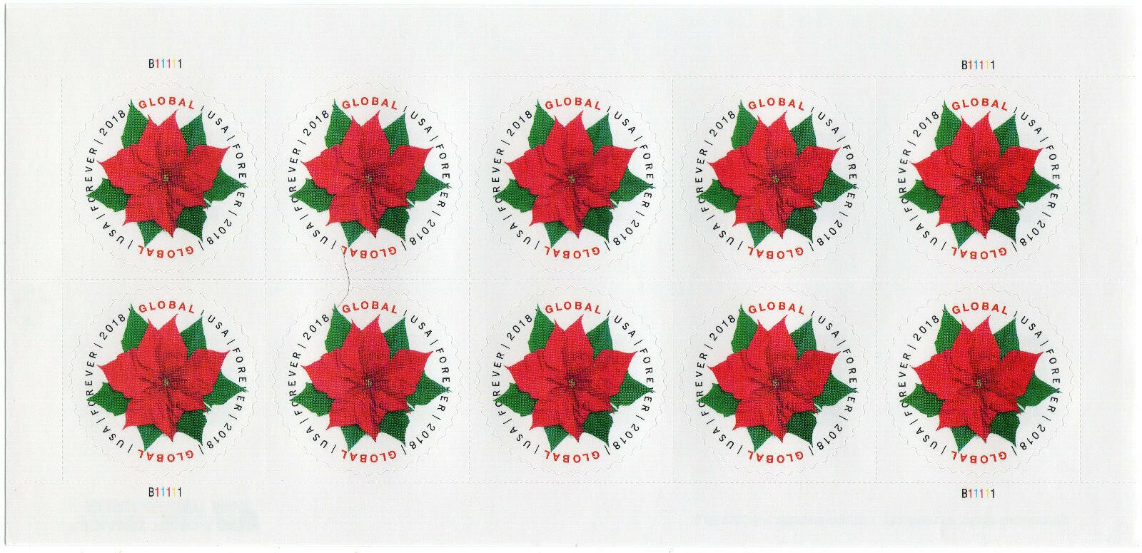 Scott #5311 Poinsettia Sheet of 10 Global Forever Stamps - Sealed