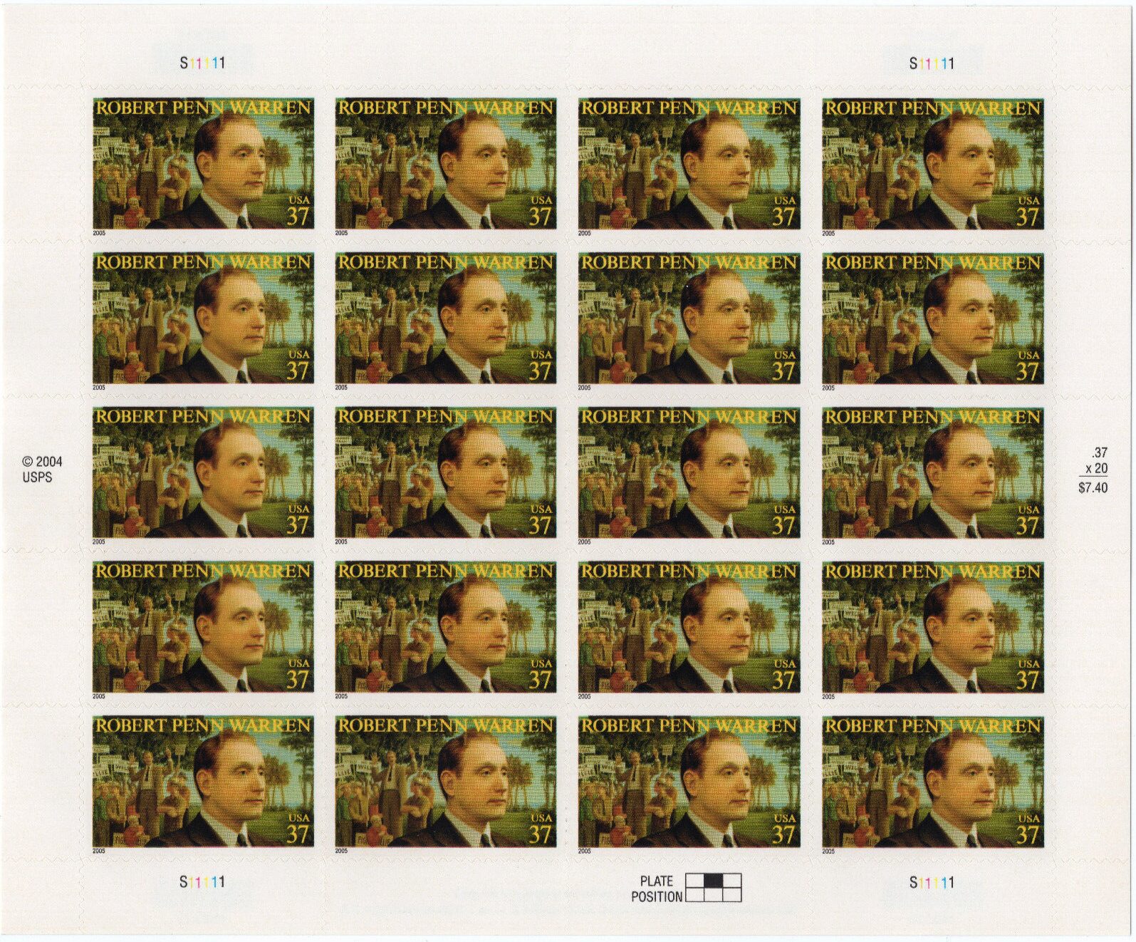 Scott #3904 Robert Penn Warren (Rhode Island) Sheet of 20 Stamps - MNH