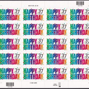Scott #3695 Happy Birthday Sheet of 20 Stamps - MNH