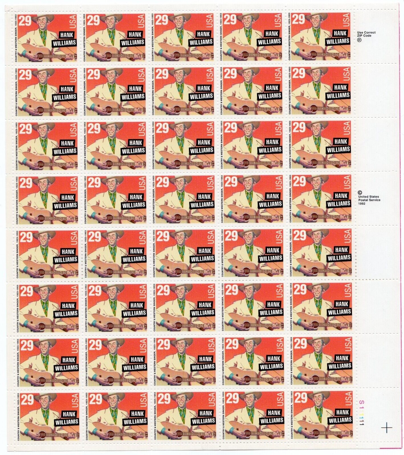 Scott #2723 Hank Williams Sheet of 40 Stamps - MNH