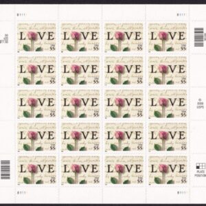 Scott #3499 Abigail Adams Love Letter (Rose) Sheet of 20 55¢ Stamps - MNH PC#2