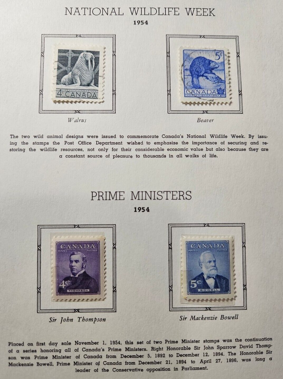 Stamp Canada 1954 used National Wildlife Week & NMH Prime Ministers