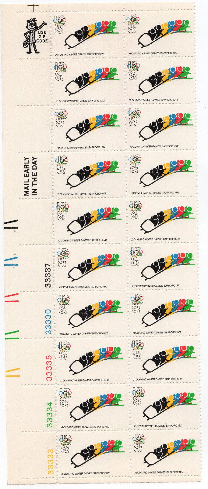 Scott #1461 Olympic Bobsledding Plate Block of 20 Stamps - MNH LL
