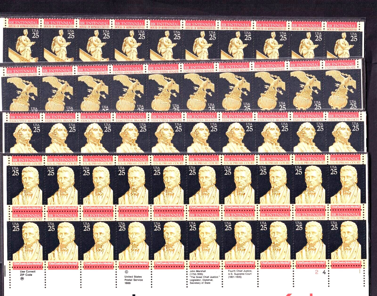 Scott #2412-2413-2414-2415 Constitutional Series Plate Block of 20 Stamps - MNH