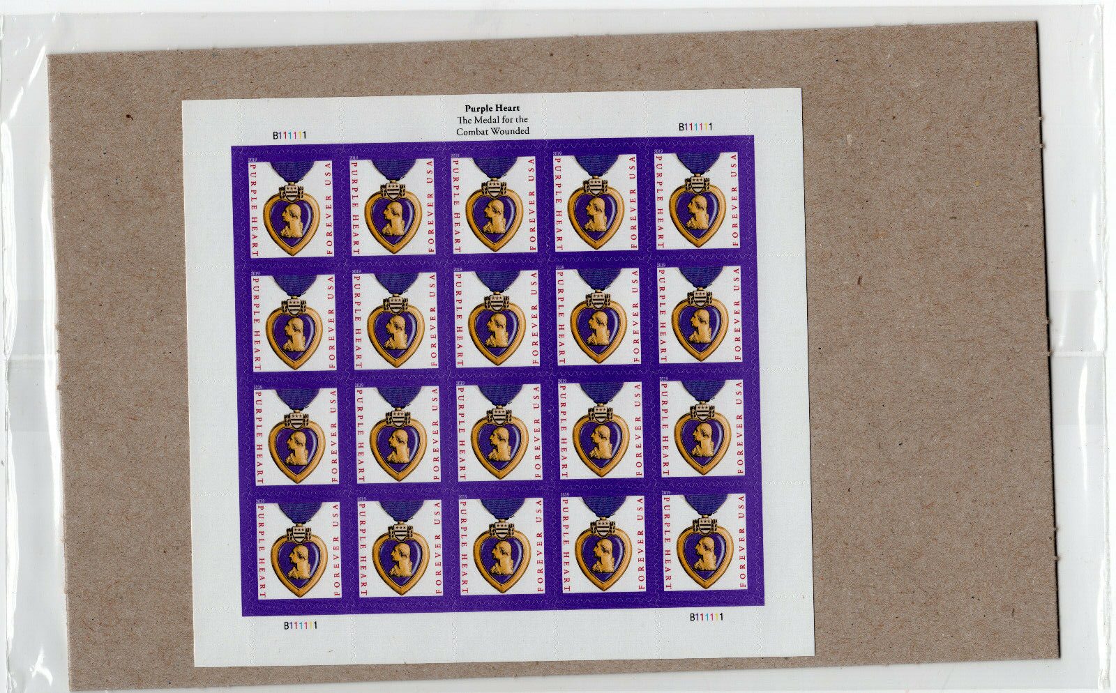 Scott #5419 Purple Heart (VFW, 2019) Full Sheet of 20 Forever Stamps - Sealed