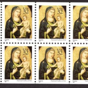 Scott #3003Ab Christmas Madonna (Giotto) Booklet Pane of 10 Stamps w/Tab MNH Red