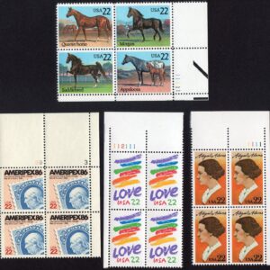 Scott #2143-2145-2146-2158a Love Horses Adams Plate Block of 4 Stamps - MNH