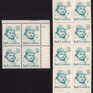 Scott #2182 & BK150 Jack London Plate Block of 4 & Booklet of 20 stamps - MNH