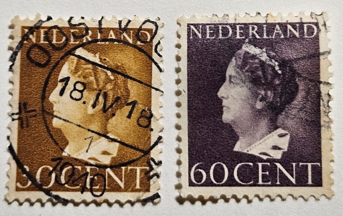 Stamp Europe Netherlands 1940-47 Queen Wilhelmina #224 & 225b used