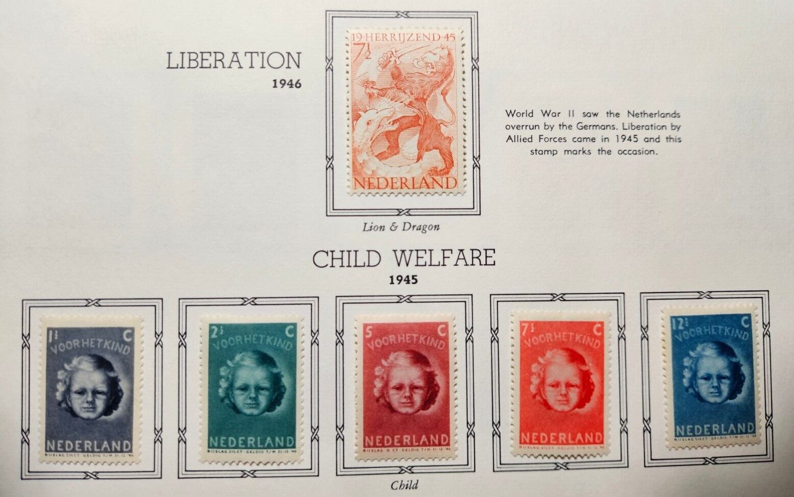 Stamp Europe Netherlands 1946 Liberation + Child Welfare #277, B154-158 MLH