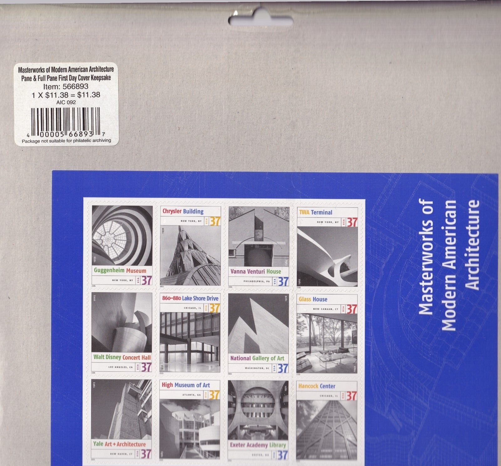 Scott #3910 Masterworks of American Architecture Sheet of 12 Stamps & FDC Sealed
