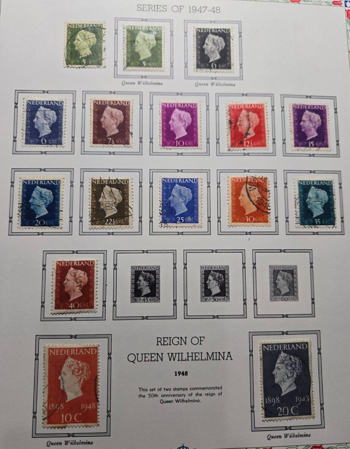 Stamp Europe Netherlands Series of 1947-48 #286-88, 290-97, 302-03 used #289 MLH