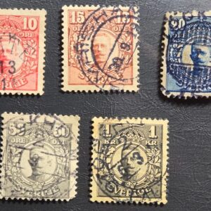 Stamp Europe Sweden 1910-12 King Gustav A14 #71-2, 82-3, 89 used