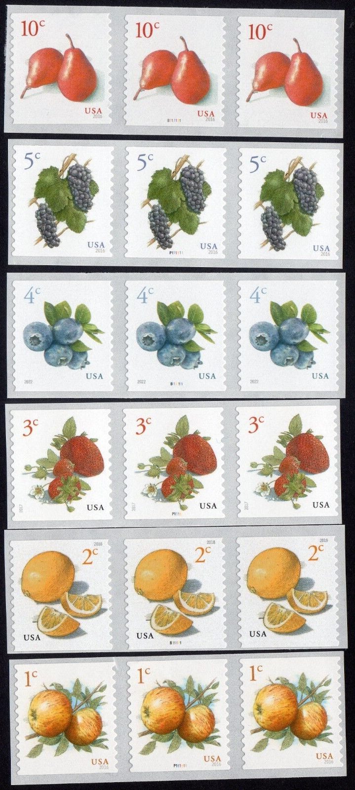 Scott #5201-5037-5038-5039-5256-5653 (6) Fruit Plate # Coil of Stamps - MNH PNC3