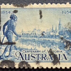 Stamp Australia 1934 Yarra Yarra Tribesman & view of Melbourne #144a used