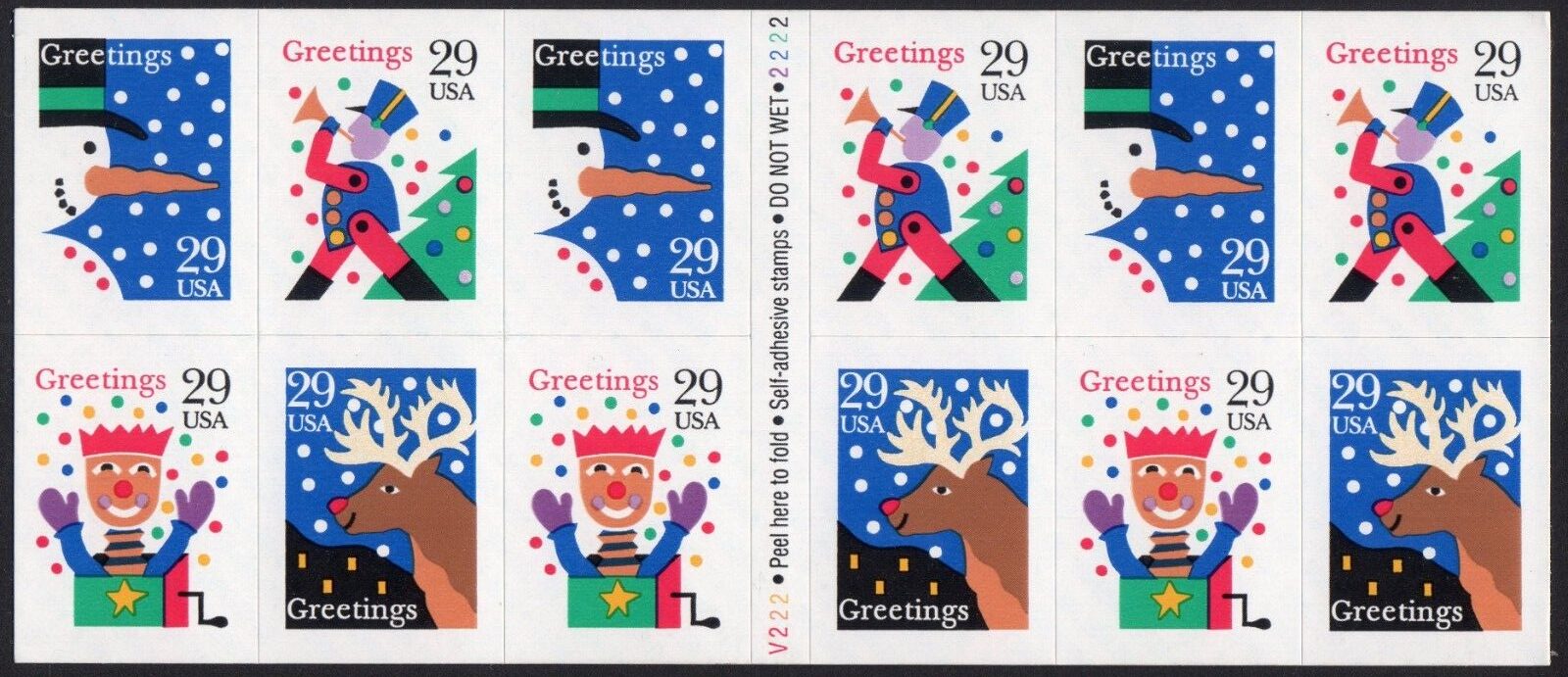 Scott #2802a Christmas Greetings (Snowman) Booklet of 12 Stamps - MNH P#2222222