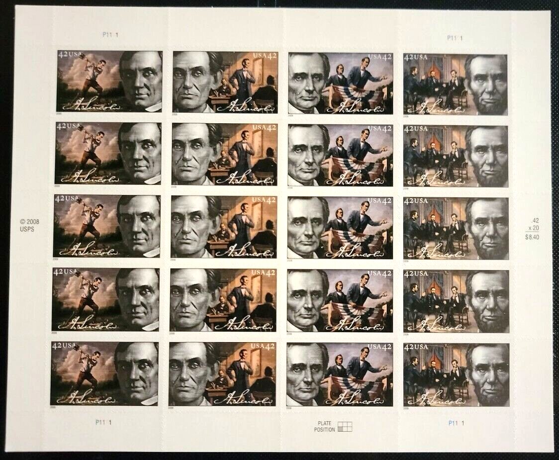 Scott #4383a (4380-83) Life of Abraham Lincoln Sheet of 20 Stamps - MNH