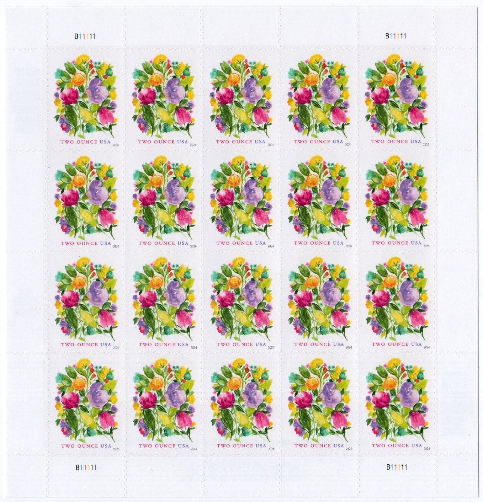 Scott #5850 Wedding Celebration Blooms Sheet of 20 2 oz Forever Stamps - MNH
