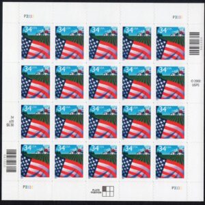 Scott #3470 Flag Over Farm Sheet Of 20 Stamps - MNH P#P3333