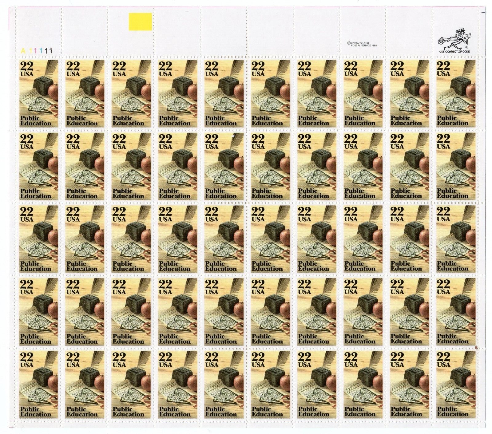 Scott #2159 Public Education Sheet of 50 Stamps - MNH P#A11111 UL