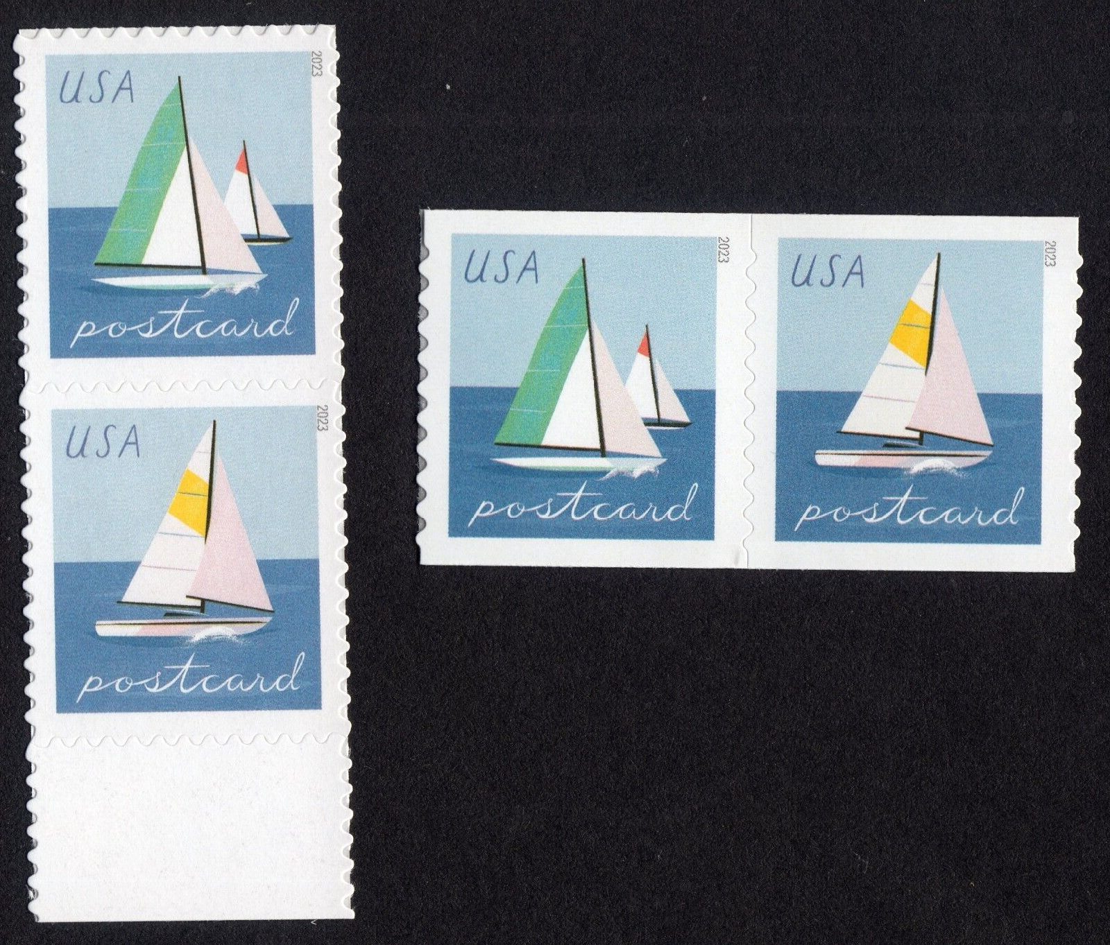 Scott #5748a-5750a Sailboats Postcard Pair of Stamps & Coil Pair - MNH