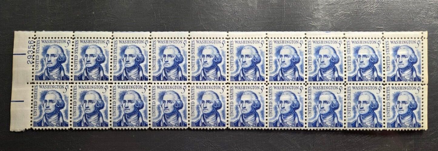 Scott #1283b 1967 George Washington Plate Block of 20 P#29356