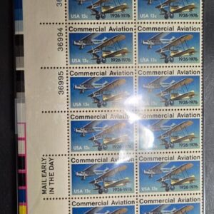 Scott #1684 Ford-Pullman Monoplane Laird Swallow Biplane P#36991-95 block of 16