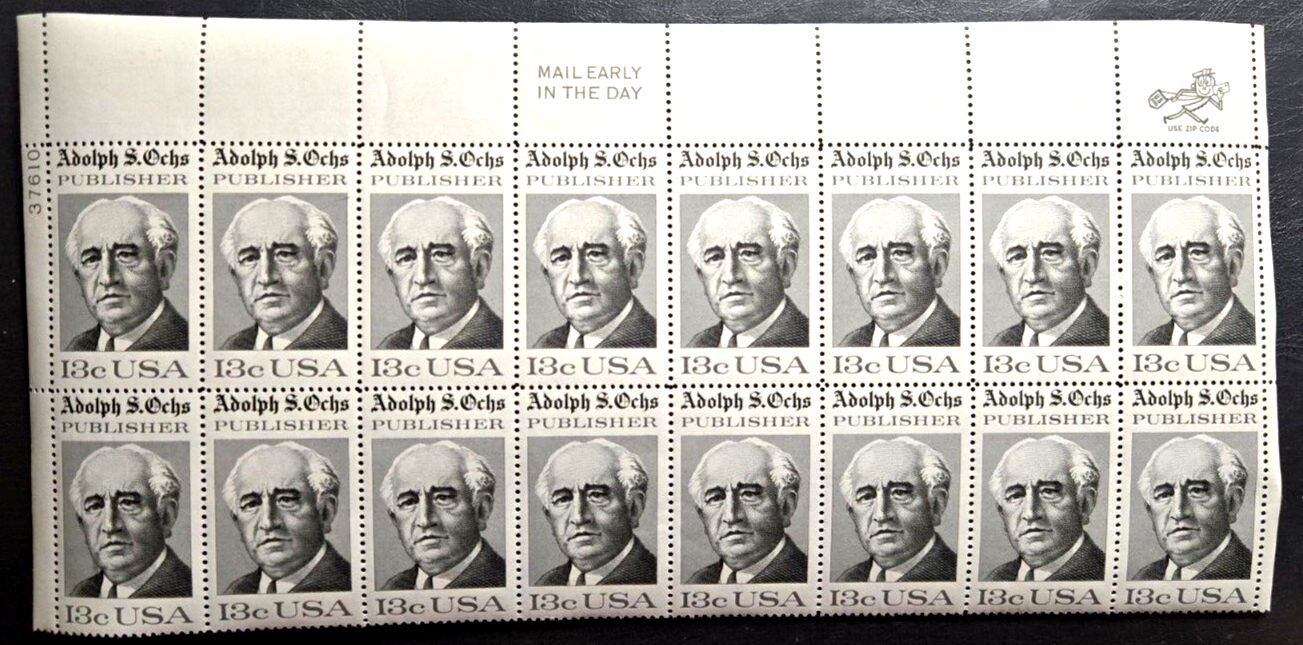 Scott#1700 1976 Adolph S. Ochs 13c Plate Block of 16 Stamps - MNH P#37610