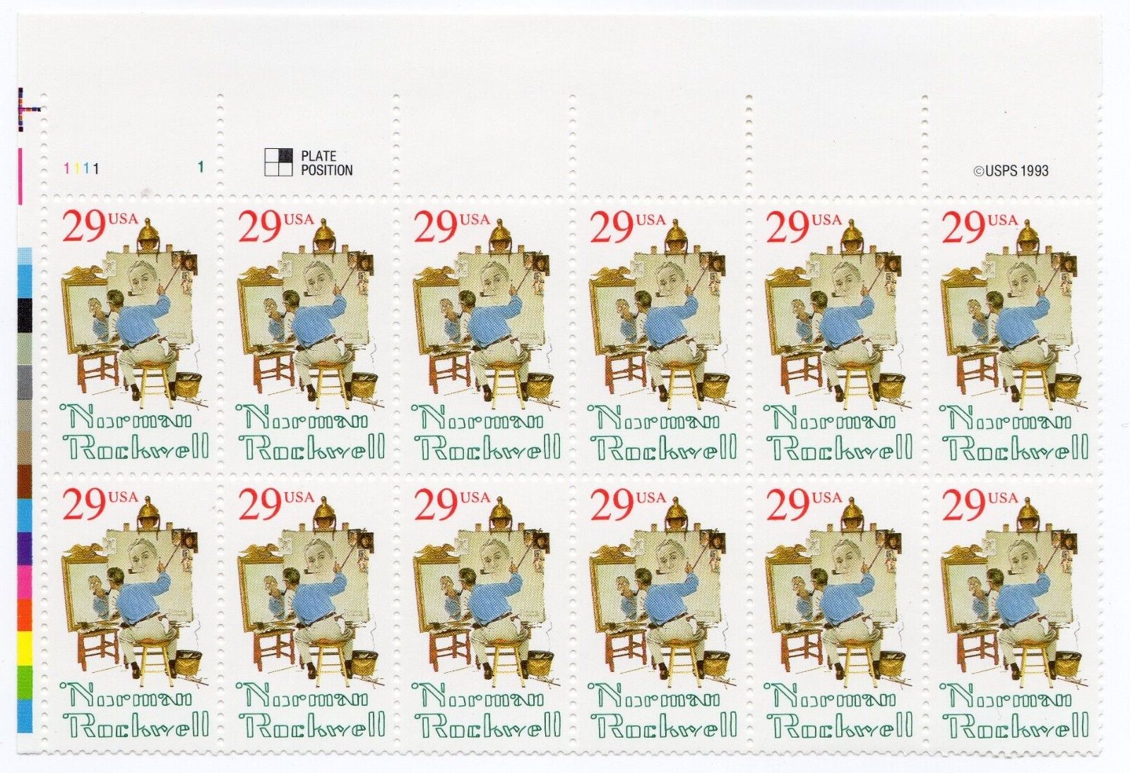Scott #2839 29¢ Norman Rockwell Plate Block of 12 Stamps - MNH P#1111-1