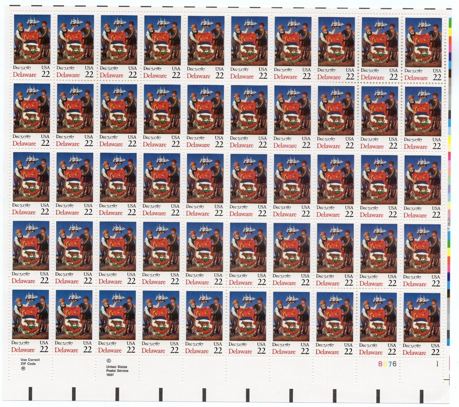 Scott #2336 Delaware 22¢ Sheet of 50 Stamps - MNH P#8676-1