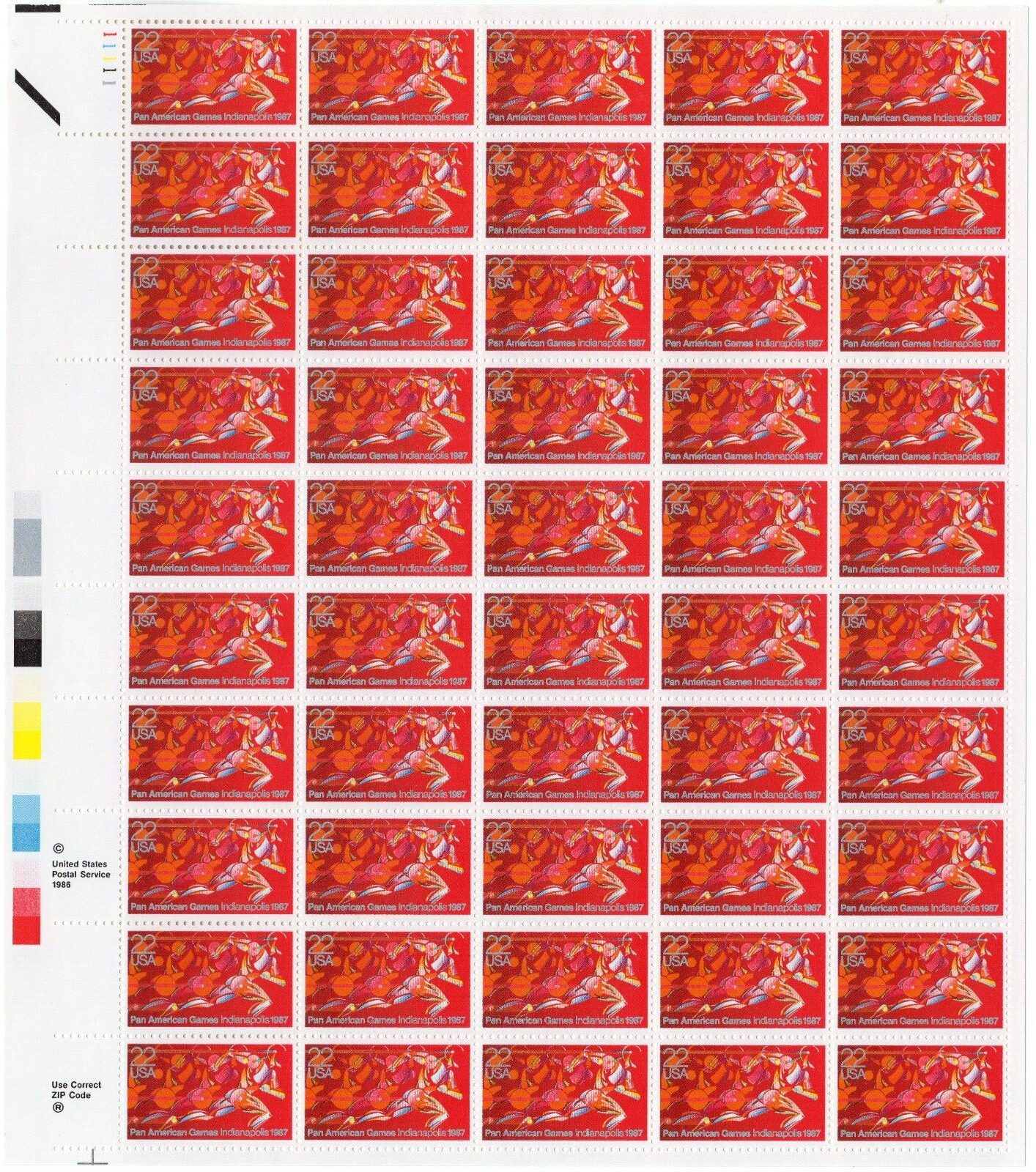 Scott #2247 Pan-American Games Sheet of 50 Stamps - MNH P#11111 UL