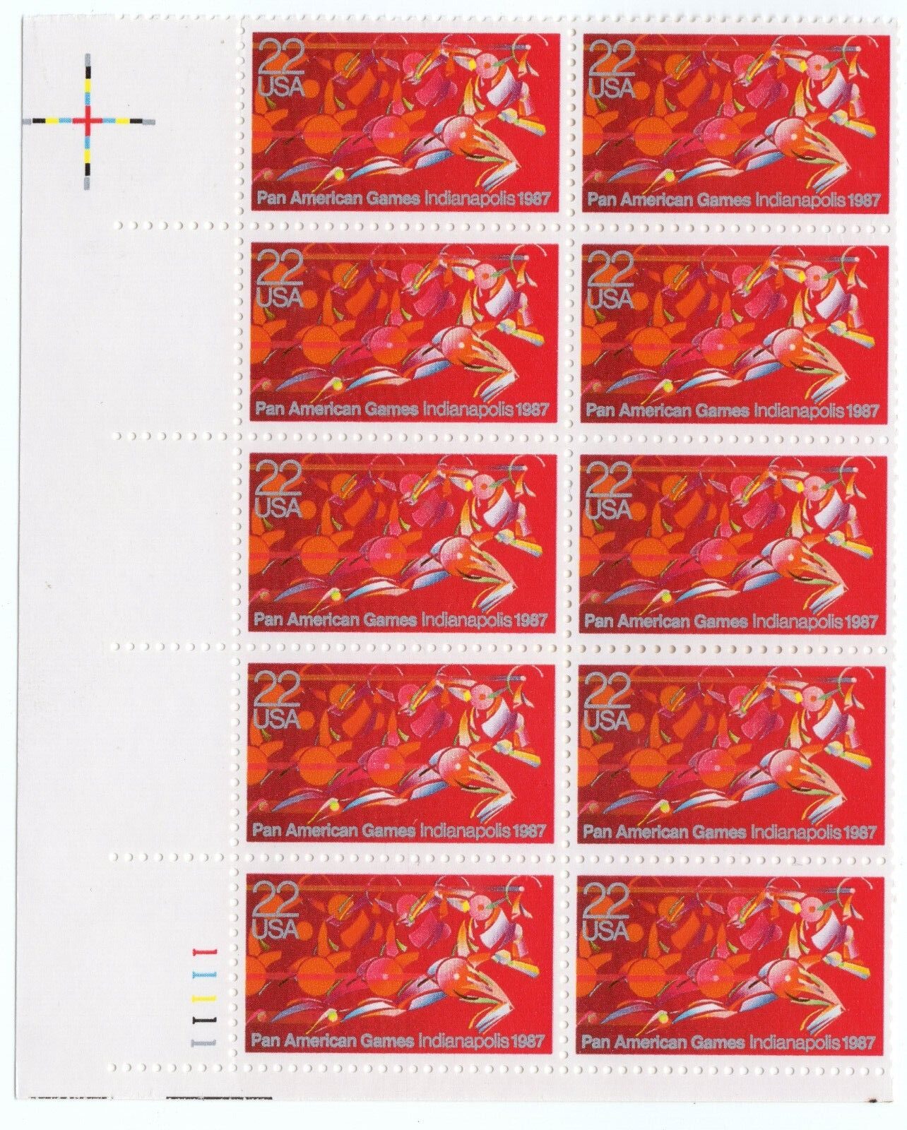 Scott #2247 Pan-American Games Plate Block of 10 Stamps - MNH Cross