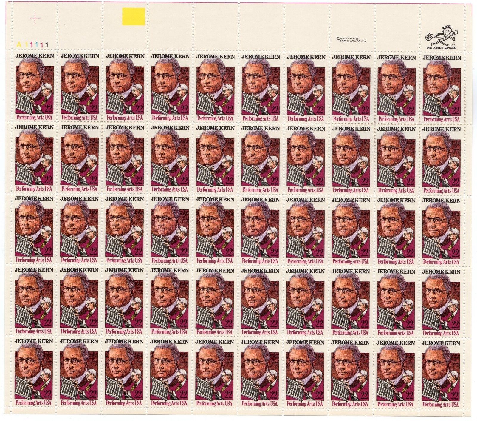 Scott #2110 Jerome Kern Sheet of 50 Stamps - MNH UL